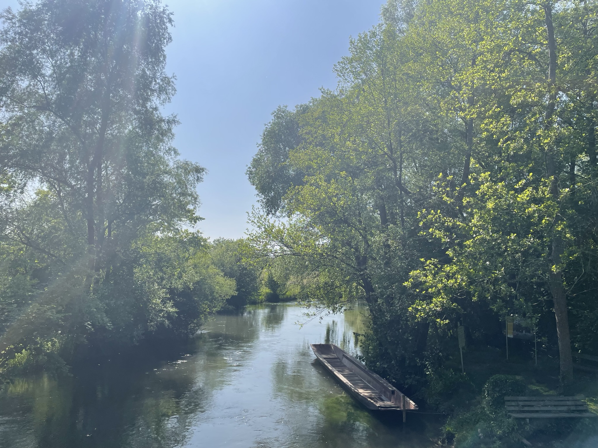 Blick vom Taubergießen — Kanal mit Kahn